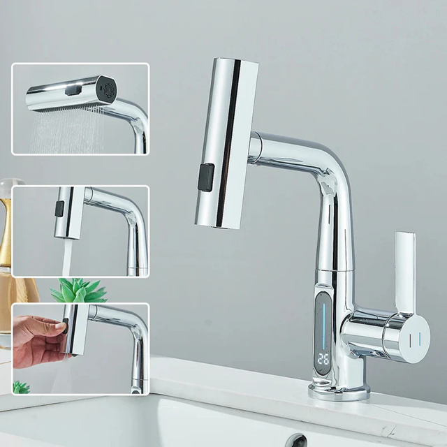 Torneira Monocomando Digital Cascata com Mangueira Flexível