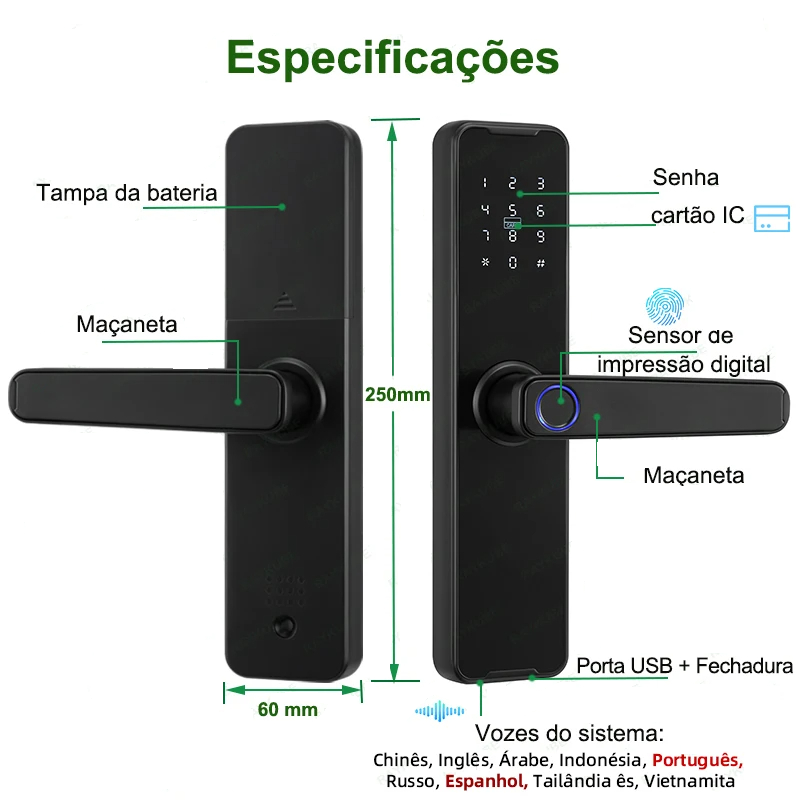Fechadura Eletronica Digital Smart Wi-Fi Especificações