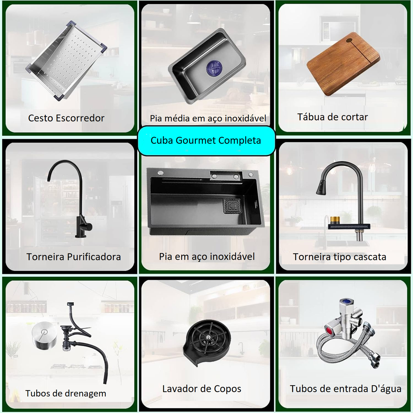 Cuba para Cozinha Gourmet Multifuncional em Aço Inox 304 Incluso