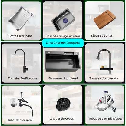 Cuba para Cozinha Gourmet Multifuncional em Aço Inox 304 Incluso