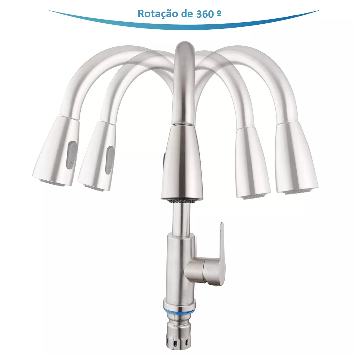 Torneira Gourmet Inox Fosco com Mangueira Extensível Rotações