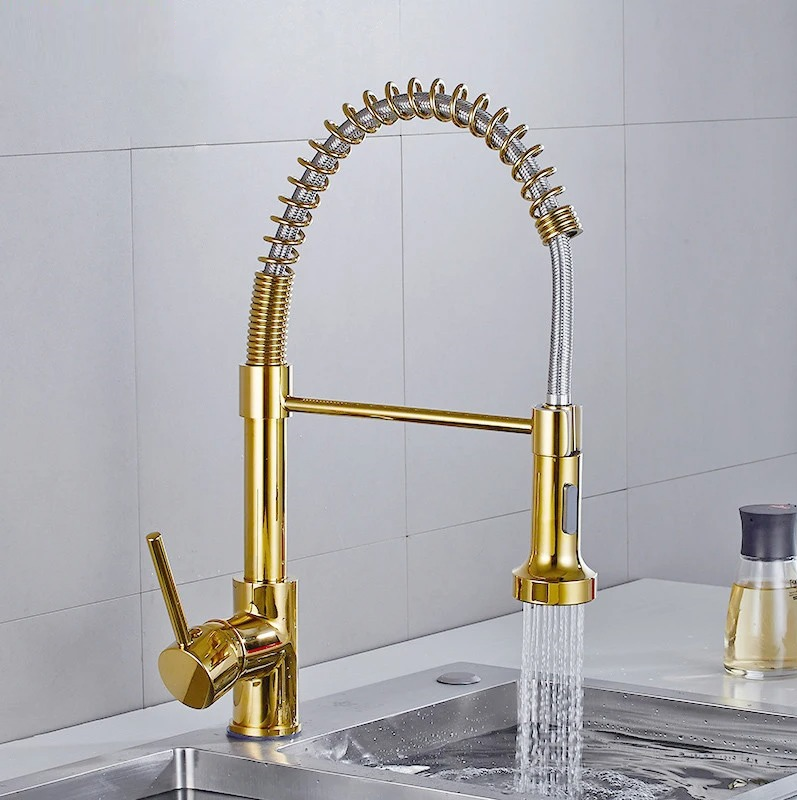 Torneira de Cuba para Cozinha Monocomando Luxo Dourado Instalada
