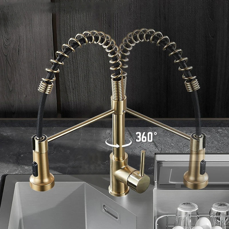 Torneira de Cuba para Cozinha Monocomando Luxo Dourado com preto 360