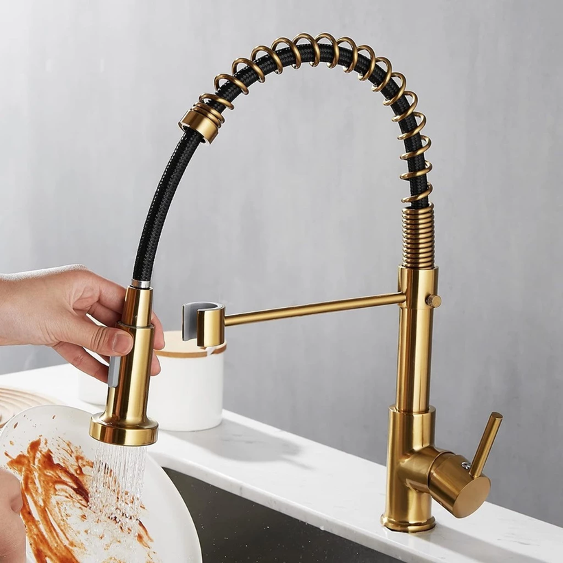Torneira de Cuba para Cozinha Monocomando Luxo Dourado com preto Funcionando