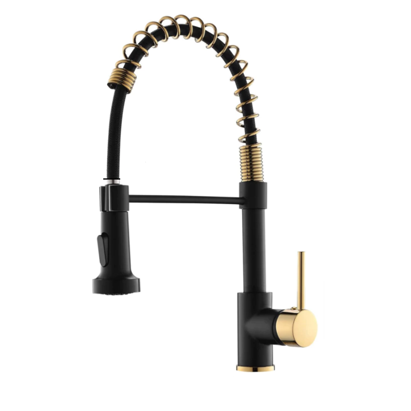 Torneira de Cuba para Cozinha Monocomando Luxo Preto com Dourado