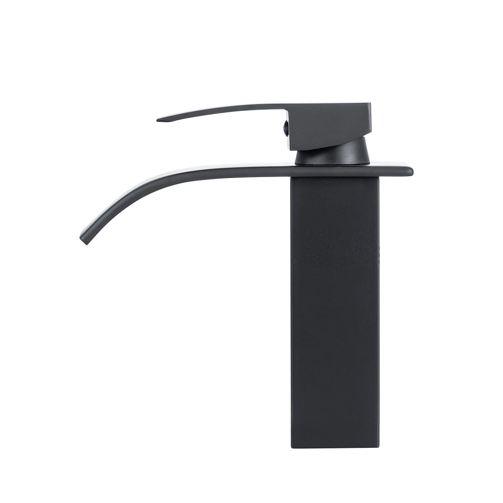 Torneira para Banheiro Cascata Misturador Monocomando Preto de lado